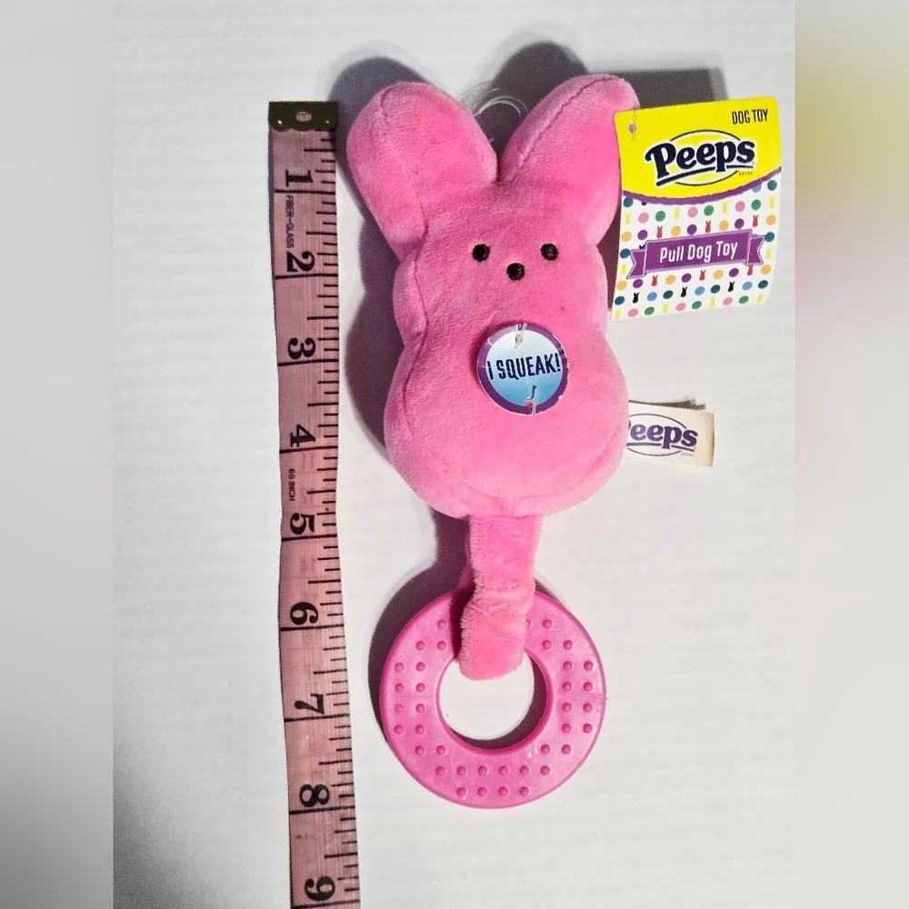 Peeps‎ Pink Bunny Pull Dog Toy Squeaky Plush w/ Teething Ring Dan Dee Easter Pet